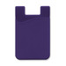 A purple silicone phone wallet with a smooth texture and a curved design, featuring a branding logo.