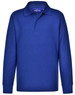 A blue long sleeve polo shirt made from traditional poly/cotton pique knit, featuring a three-button placket and a collar.