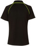 A black ladies cooldry raglan short sleeve polo featuring contrasting green piping and a logo.
