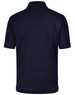 A plain navy blue men's polo shirt featuring a collar and short sleeves, with a logo on the back.