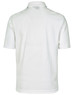 A white men's polo shirt with a classic collar and short sleeves, featuring a logo on the back.