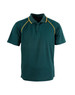 A green kid's polo shirt featuring yellow piping and a classic collar. The shirt includes a logo on the chest.