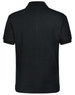 A black men's pure cotton polo shirt featuring contrast piping and a logo. Back view of the shirt displayed.