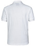 A white men's polo shirt featuring a logo, with a classic collar and short sleeves.