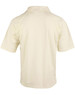 A light cream men's cricket polo shirt featuring short sleeves and a collar, with a logo on the fabric.