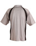 A men's polo shirt in grey with black accents, featuring a collar and short sleeves, and includes a logo.