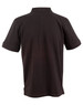 A black men's polo shirt with a classic collar and short sleeves, featuring a logo on the back.