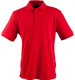 A bright red men's polo shirt featuring a collar, short sleeves, and a logo on the chest.