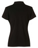 A black ladies' polo shirt with a classic collar and short sleeves, featuring a logo on the front.