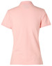 A pink ladies' polo shirt featuring a classic design with a collar and short sleeves, and includes a logo.