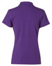 A purple ladies' polo shirt featuring a classic short sleeve design and a collar, with a logo on the back.