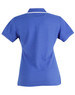 A blue polo shirt with a classic collar and short sleeves, featuring a logo on the front.