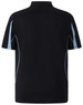A black short sleeve polo shirt featuring contrasting white accents and a logo on the back.