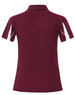 A maroon short sleeve polo shirt with white accents and a logo on the chest.