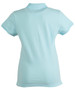 A light blue polo shirt with a classic collar and short sleeves, featuring a logo on the front.