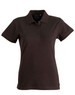 A brown ladies' polo shirt with a collar and three-button placket. It features a brand logo.