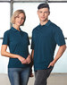 A teal men's polo shirt with a classic collar and a logo, displayed on a male model.