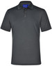 A dark grey men's polo shirt featuring a collar, short sleeves, and a logo on the left chest.