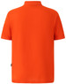 An orange men's polo shirt featuring a collar and short sleeves, with a brand logo on the chest.