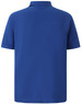 A blue men's polo shirt featuring short sleeves and a collar, with a brand logo on the back.