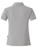 A grey ladies' polo shirt with a collar and short sleeves, featuring a logo on the back.