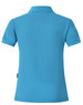 A turquoise polo shirt for women featuring short sleeves and a standard collar. It has a logo on the back.