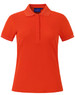 An orange Ladies' Connection Polo shirt with a classic collar and rolled sleeves, featuring a branding logo.