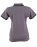 A ladies' short sleeve polo shirt in grey with contrasting trim, featuring a simple design and a logo.