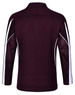 A maroon long sleeve polo shirt with white accents and a mesh panel design. It features a collar and a branded logo.