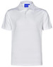 A white men's polo shirt made from Cooldry textured fabric, featuring a collar and a logo on the label.