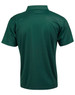 A green short-sleeve polo shirt featuring a collar and a logo on the front.