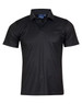 A black short-sleeve polo shirt made of Cooldry fabric, featuring a collar and three buttons, with a logo.