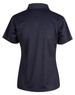 A navy blue ladies' short-sleeve polo shirt featuring a smooth fabric finish and a collar. Includes a logo.
