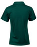 A short-sleeve polo shirt in green, featuring a classic collar and smooth texture, with a logo on the back.