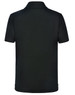 A black kids' polo shirt featuring short sleeves and a plain back design. Includes a branding logo.