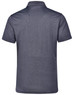 A charcoal grey men's short sleeve polo shirt with a classic collar and a logo on the back.