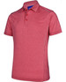 A red short sleeve polo shirt featuring a subtle texture and contrasting trim, with a collar and three buttons.