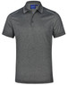 A grey short sleeve polo shirt with a subtle pattern and a logo on the collar.