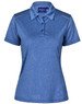 A blue ladies' short sleeve polo shirt with a collar and a logo. Features subtle detailing and a sporty design.