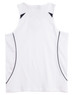 A white men's singlet with black accents and a logo. It features a sporty design and breathable fabric.