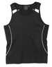 A black ladies' singlet with white accents and a logo, designed for casual or active wear.