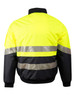 A hi-vis two-tone flying jacket in bright yellow and black, featuring reflective 3M tapes and a logo.