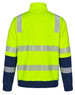 A high-visibility jumper in fluorescent yellow with navy blue sleeves and reflective stripes on the back.