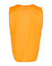An orange safety vest with a sleeveless design, featuring an ID pocket and a logo.