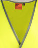A bright yellow safety vest with reflective shoulder tapes and a grey trim, featuring a logo label.
