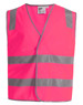 A bright pink safety vest featuring silver reflective tapes, designed for high visibility. It has a simple, open-front design.