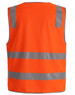 An orange safety vest featuring shoulder reflective tapes, designed for visibility and safety. Includes a logo.