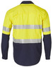 Hi-Vis long-sleeve cotton rip-stop shirt in yellow and navy, featuring reflectively striped detailing and a logo.