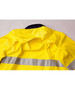 A yellow long-sleeve shirt with 3M reflective tape, featuring a dark collar and branding on the back.