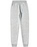 Grey poly/cotton terry sweat pants with an elastic waistband and a back pocket. Features a logo detail.